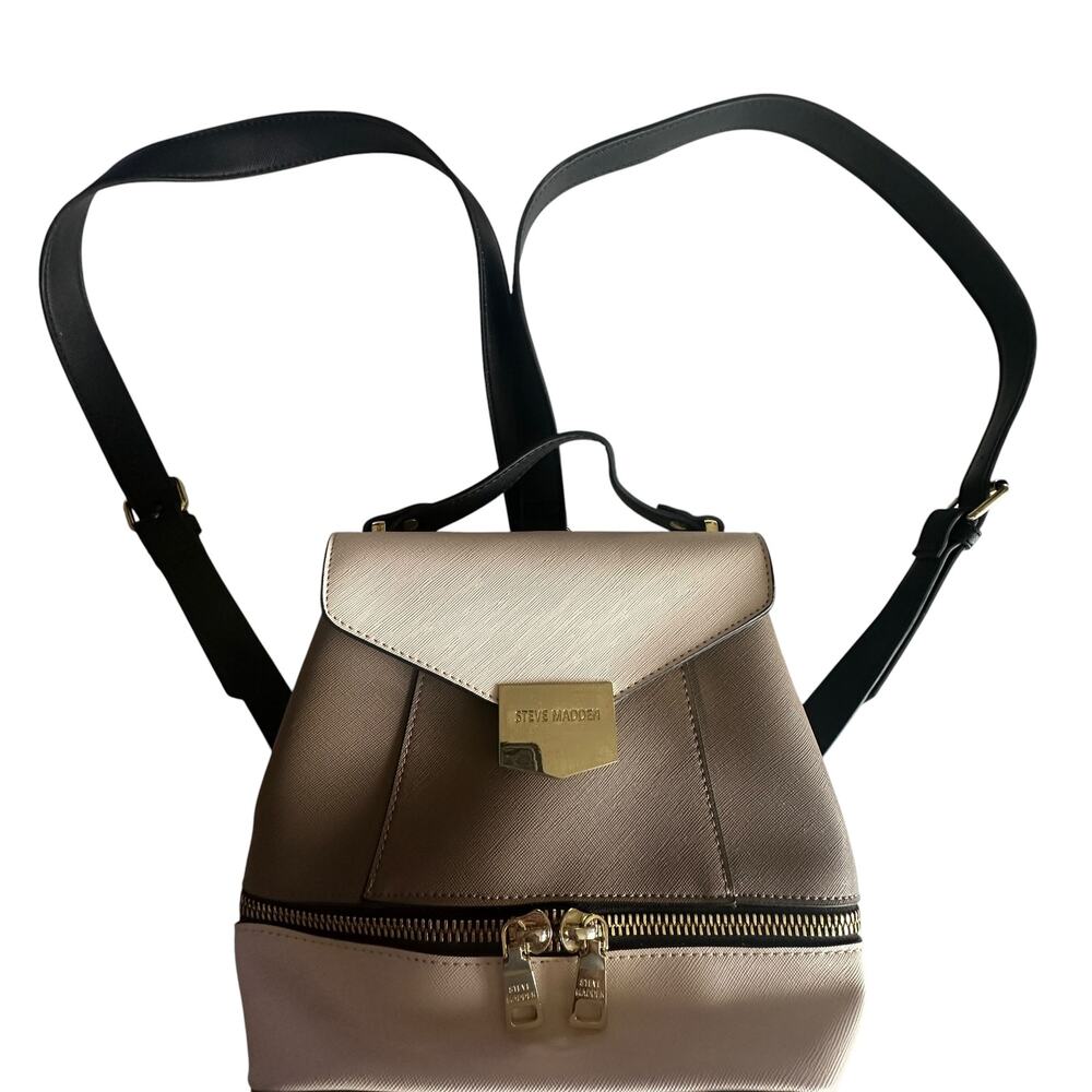 Steve Madden Convertible Backpack Shoulder Bag Womens Colorblock Leather Earthy